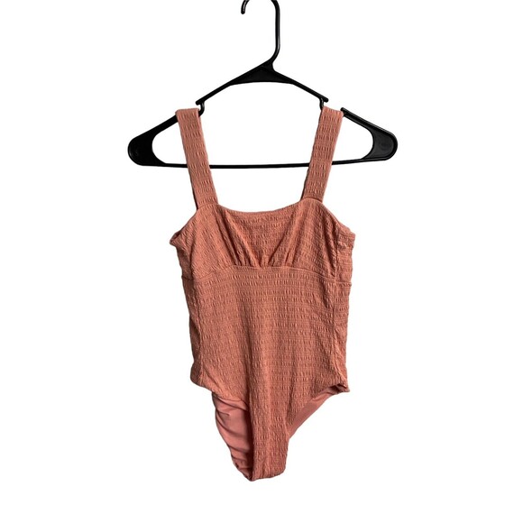 Jacks Swimwear Girls S Peach lined One Piece Swimsuit Smocked Stretchy - Picture 3 of 6